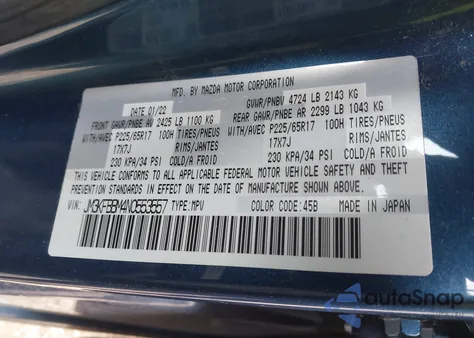 2022 Mazda Cx-5 2.5 S Select from USA, damaged, VIN JM3KFBBM4N0553557